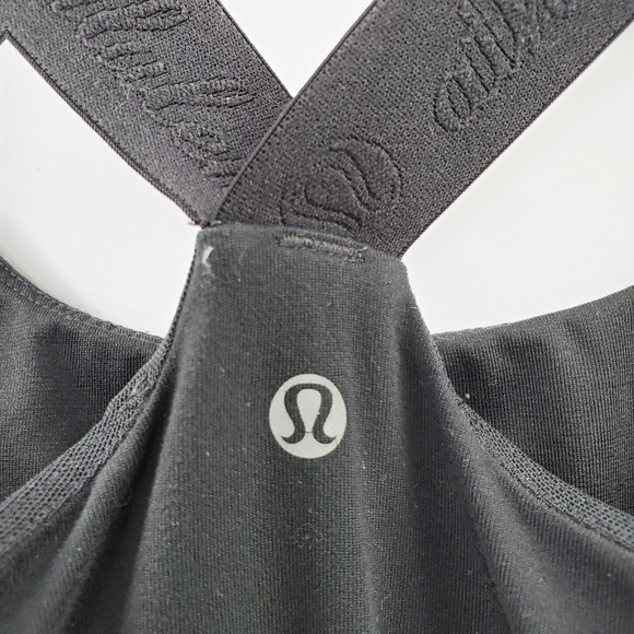 Lululemon Black Racerback Tank Top Built-in Bra Logo Graphic Straps - Picture 2 of 7